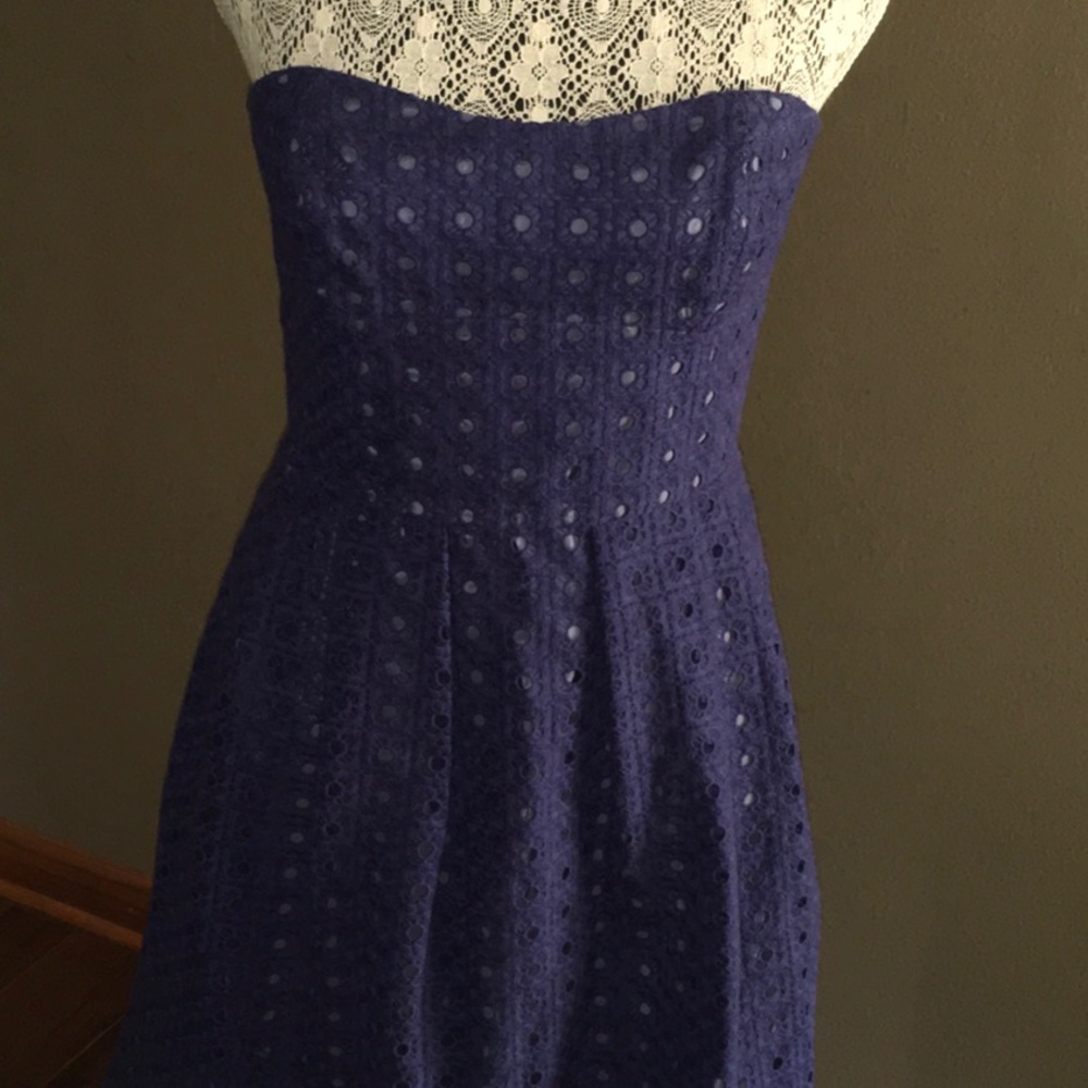 J.CREW HAYLEY STRAPPLESS EYELET INDIGO BLUE DRESS